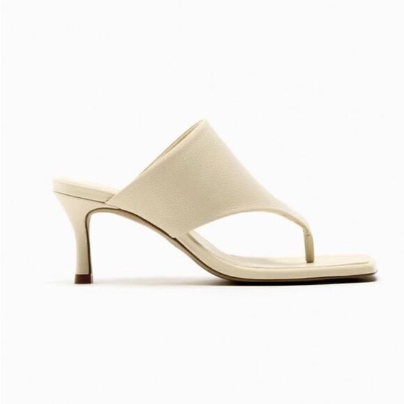 ZARA TOE POST HEELED LEATHER SANDALS - Picture 5 of 8